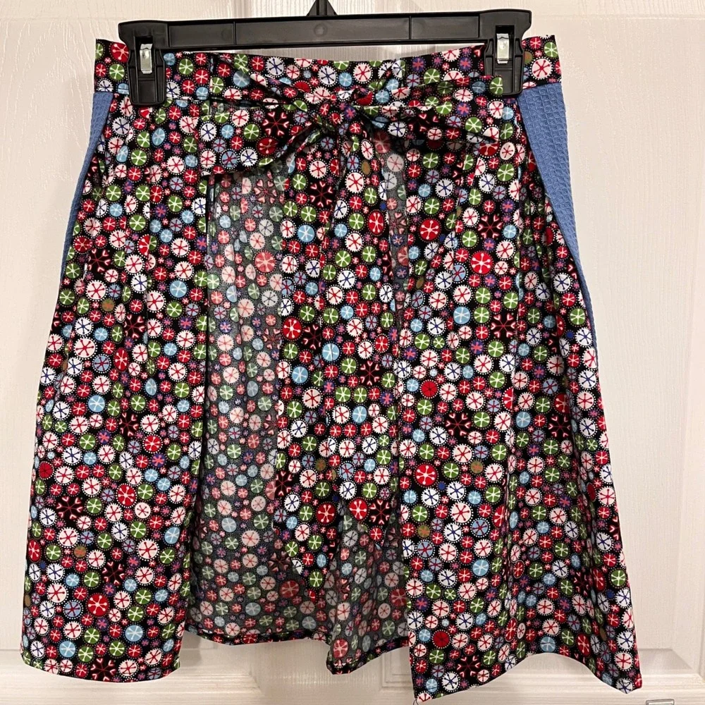 Handmade Blue Waffle Weave Holiday Snowflake Wrap Waist Apron Georgia USA XS-L